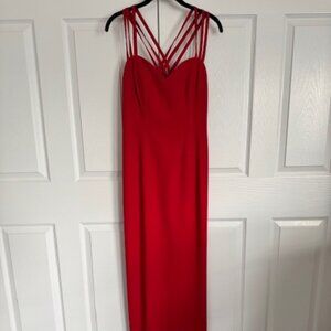 Vintage Lillie Rubin Red Criss Cross Strap Full Length Dress Gown w/ Front Slit